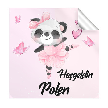 Pembe Balerin Panda Temalı Kare Etiket