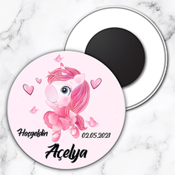 Pembe Balerin Unicorn Temalı Daire Plastik Magnet