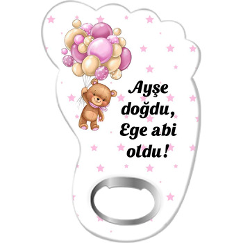 Pembe Balonla Uçan Ayı ile Yıldızlar Temalı Ayak İzi Magnet Açacak