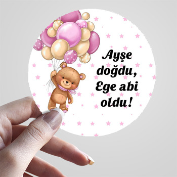 Pembe Balonla Uçan Ayı ile Yıldızlar Temalı Sticker