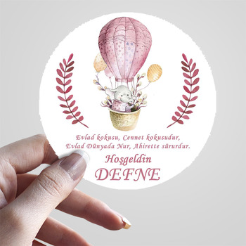 Pembe Balonla Uçan Fil Temalı Sticker