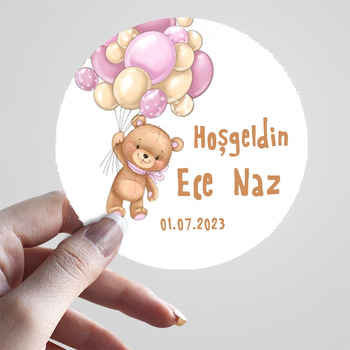 Pembe Balonla Uçan Sevimli Kız Ayı Temalı Sticker