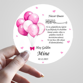 Pembe Balonlar ile Kalpli Nazar Duası Temalı Sticker