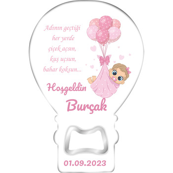 Pembe Balonlar ile Uçan Bebek Temalı Balon Magnet Açacak