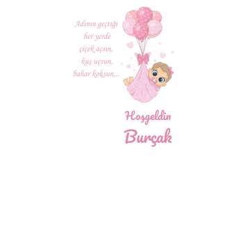 Pembe Balonlar ile Uçan Bebek Temalı Hediyelik Kart