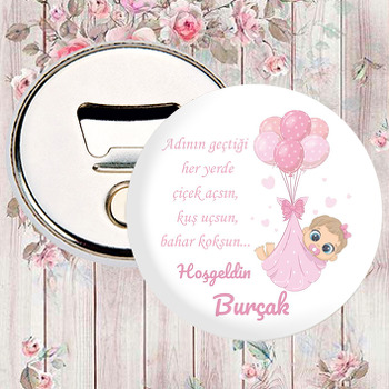 Pembe Balonlar ile Uçan Bebek Temalı Magnet Açacak