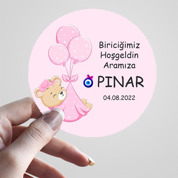 Pembe Balonlarla Bohçada Ayıcık Temalı Sticker