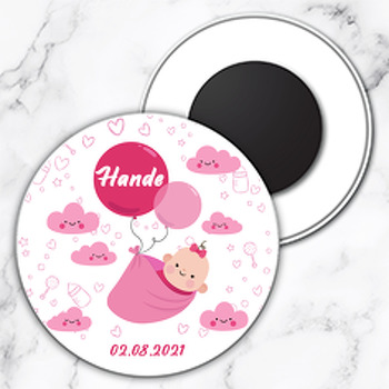 Pembe Balonlu Bebek Temalı Daire Plastik Magnet