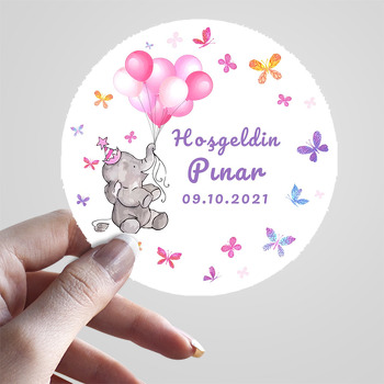 Pembe Balonlu Fil ile Renkli Kelebekler Temalı Sticker