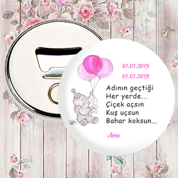 Pembe Balonlu Fil Temalı Magnet Açacak