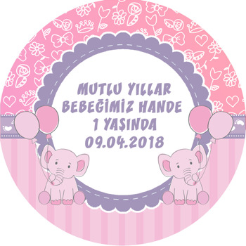 Pembe Balonlu Fil Temalı Sticker