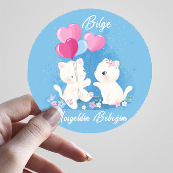 Pembe Balonlu Kediler Temalı Sticker