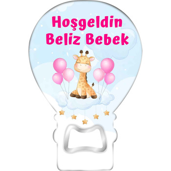 Pembe Balonlu Zürafa Temalı Balon Magnet Açacak