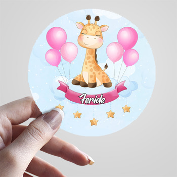 Pembe Balonlu Zürafa Temalı Sticker