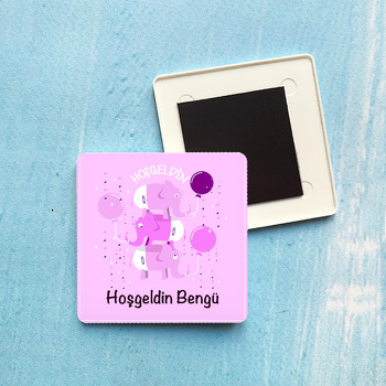 Pembe Bebek Filler Temalı Kare Plastik Kare Magnet