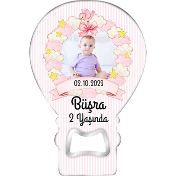 Pembe Beyaz Bulut Çerçeve ile Kuş Temalı Balon Magnet Açacak