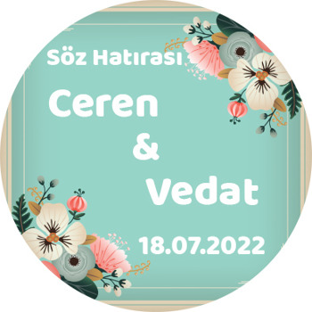 Pembe Beyaz Menekşeler ile Yeşil Fon Temalı Sticker