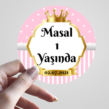 Pembe Beyaz Puantiye ile Gold Çerçeve Temalı Sticker