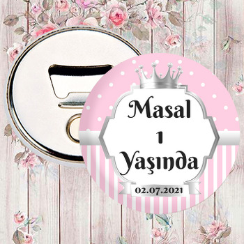 Pembe Beyaz Puantiye ile Gümüş Çerçeve Temalı Magnet Açacak