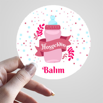 Pembe Biberon Temalı Hoşgeldin Bebek Sticker