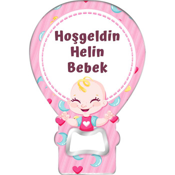 Pembe Boncuk Fonda Neşeli Bebek Temalı Balon Magnet Açacak