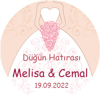 Pembe Buketli Çizgisel Gelinlik Temalı Akrilik Daire Magnet