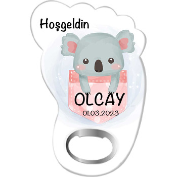 Pembe Cepte Koala Temalı Ayak İzi Magnet Açacak