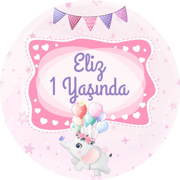 Pembe Çerçeve ile Balonlu Fil Temalı Sticker