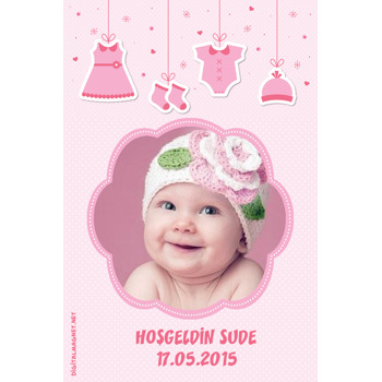 Pembe Çerçeveli Hoşgeldin Bebek Plastik Magnet