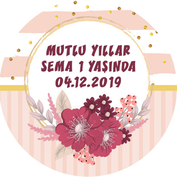 Pembe Çiçek Çerçeve Temalı Sticker