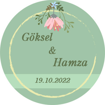 Pembe Çiçek ile Sarı Çerçeveli Yeşil Fon Temalı Sticker