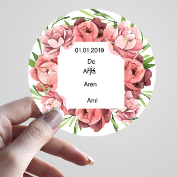 Pembe Çiçekler 3 Temalı Söz Nişan Nikah Sticker