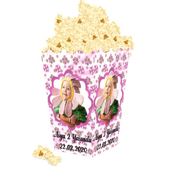 Pembe Çiçekler Temalı Popcorn Kutusu