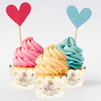 Gold Taçlı Unicorn Temalı Cupcake Sargısı