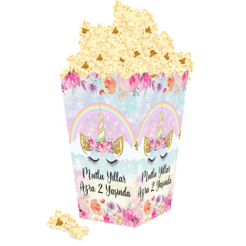 Pembe Çiçekler Ve Unicorn Temalı Popcorn Kutusu