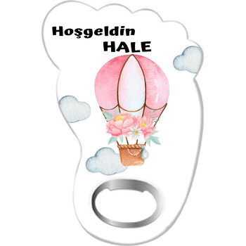 Pembe Çiçekli Balon Temalı Ayak İzi Magnet Açacak