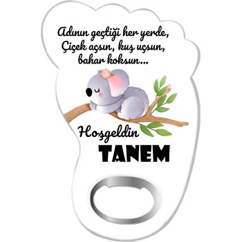 Pembe Çiçekli Bebek Koala Dalda Temalı Ayak İzi Magnet Açacak