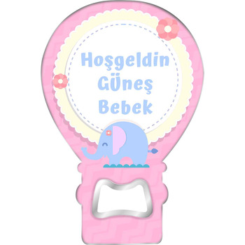 Pembe Çiçekli Fil Sarı Çerçeve Temalı Balon Magnet Açacak