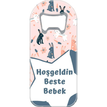 Pembe Çiçekli Tavşan Desen Temalı Uzun Magnet Açacak