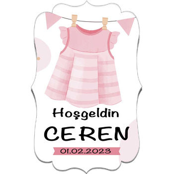 Pembe Çizgili Bebek Elbisesi Temalı Özel Kesim Magnet