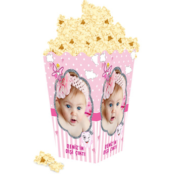 Pembe Diş Buğdayı Temalı Popcorn Kutusu