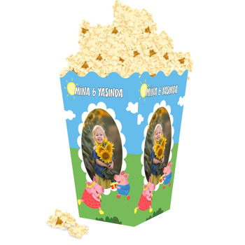 Pembe Domuzcuk Temalı Popcorn Kutusu