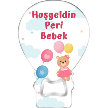 Pembe Elbiseli Ayıcık Temalı Balon Magnet Açacak