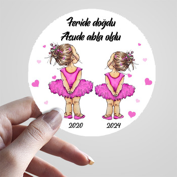 Pembe Elbiseli Balerin Abla ile Kardeş Temalı Sticker