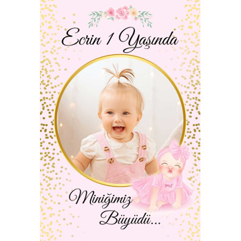 Pembe Elbiseli Bebek Temalı Doğum Günü Magnet