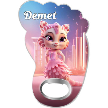 Pembe Elbiseli Kedi Temalı Ayak İzi Magnet Açacak