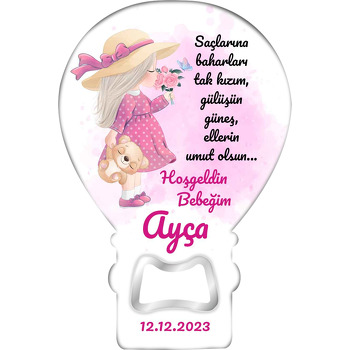 Pembe Elbiseli Kız Çocuğu ile Ayıcık Temalı Balon Magnet Açacak