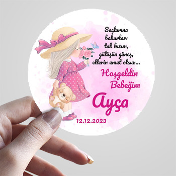 Pembe Elbiseli Kız Çocuğu ile Ayıcık Temalı Sticker