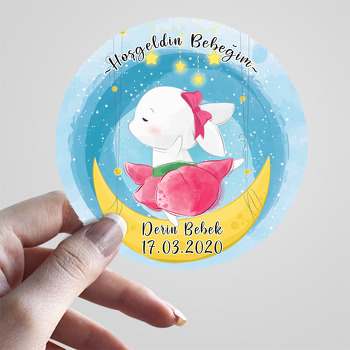 Pembe Etekli Tavşan Temalı Sticker