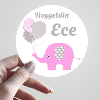 Pembe Fil ile Balonlar Temalı Sticker